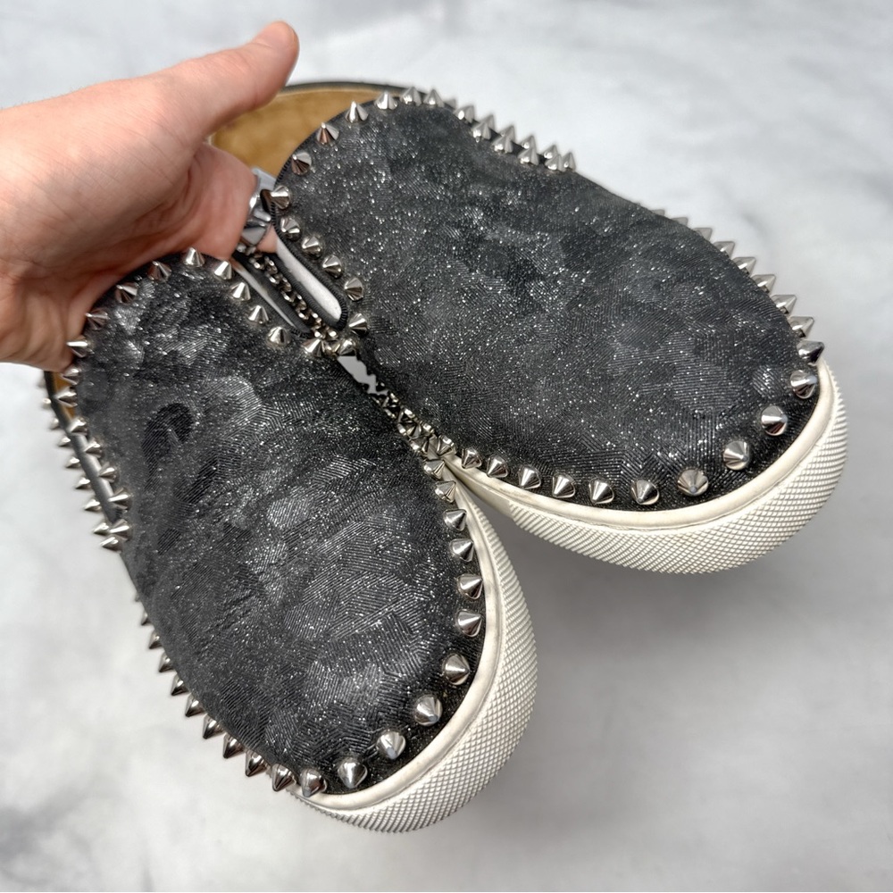 Christian Louboutin Pik Boat Studded Camo Leather Slip On Flat Sneaker Shoes 38 - Picture 4 of 14
